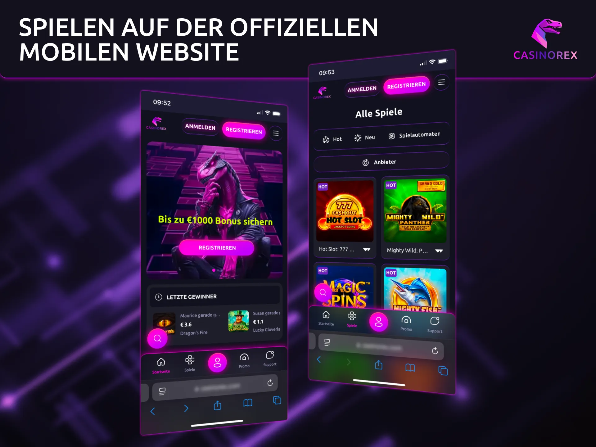 Nutzen Sie die offizielle mobile Website von CasinoRex für ein optimales Spielerlebnis.