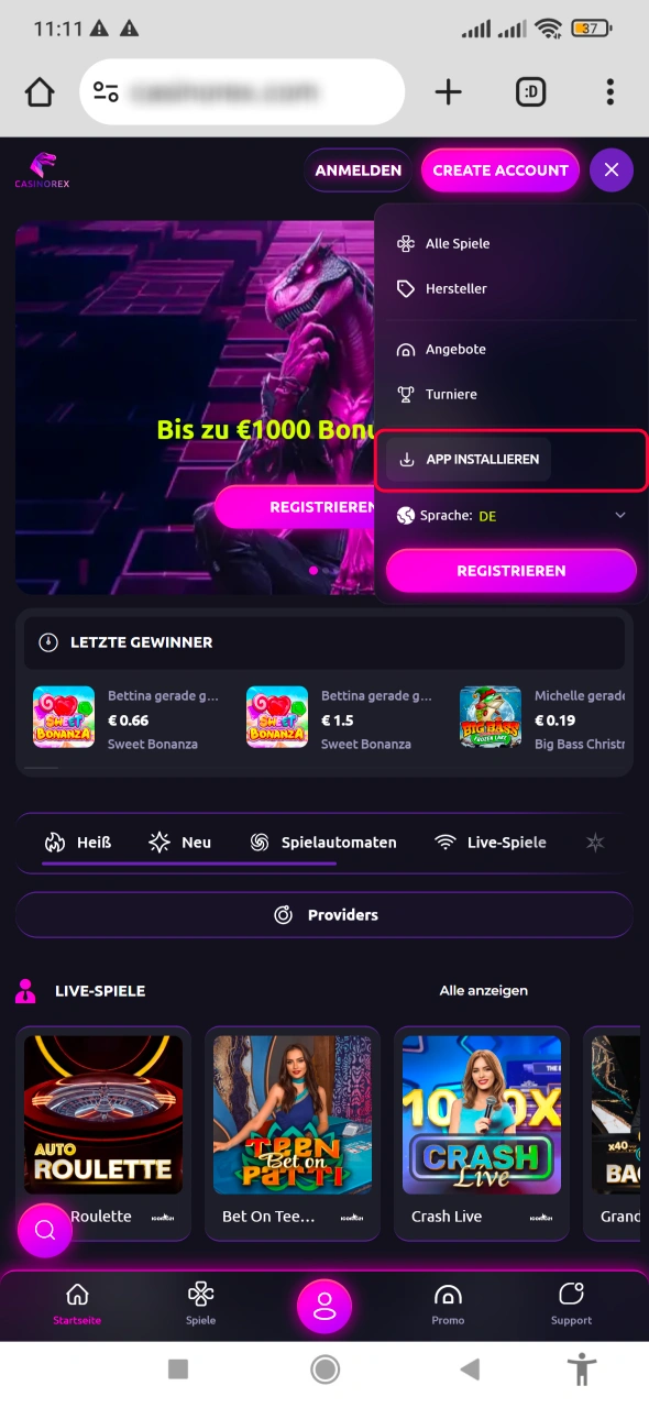 Tippen Sie jetzt und laden Sie die CasinoRex App für Android herunter für schnelles mobiles Spielen überall.