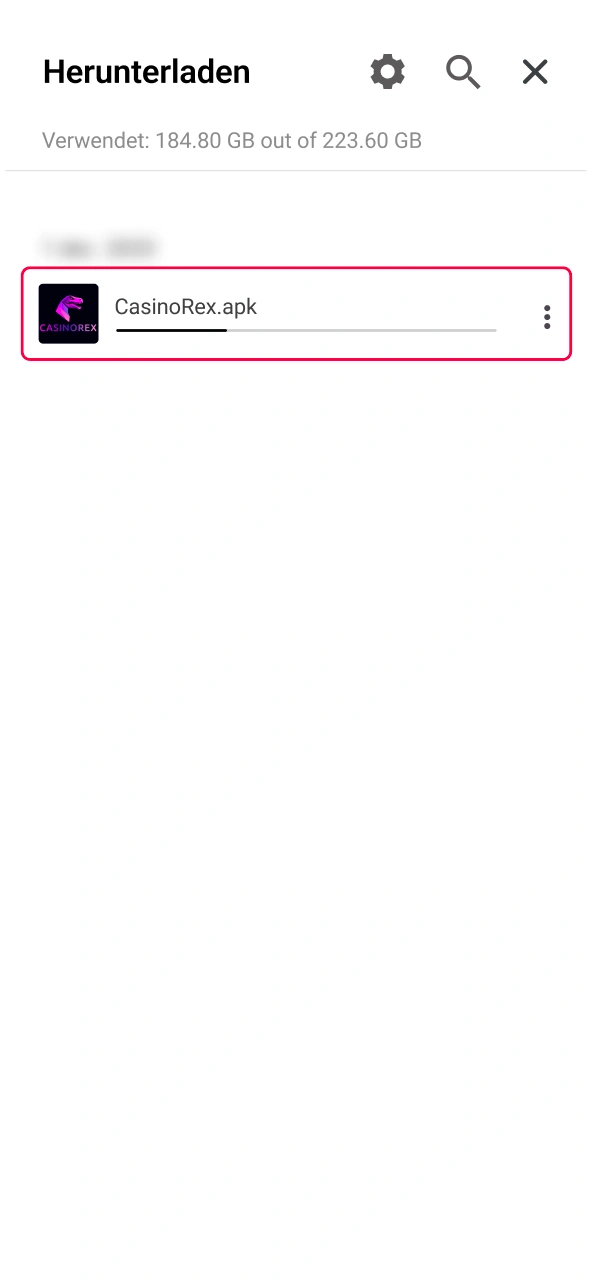 Warten Sie kurz bis die APK vollständig geladen ist und starten Sie danach direkt mit der CasinoRex App.