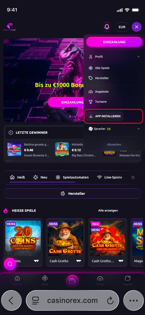 Klicken Sie jetzt und installieren Sie die CasinoRex App bequem indem Sie den Anweisungen folgen.